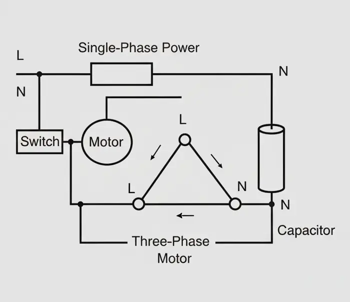 راه اندازی موتور سه فاز با برق تک فاز با خازن
